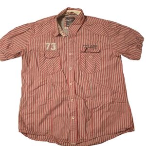 Pepe Jeans London “Offspring” Red Striped Button-Up Shirt L (Fits M) • 73 Patch